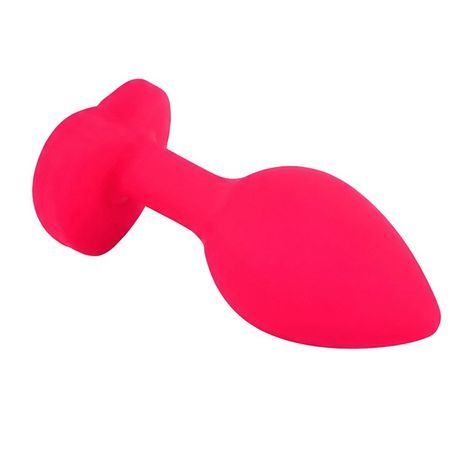 Основне фото Силіконова анальна пробка EGZO Silicone Pink Heart Plug S рожева з червоним кристалом 7,1 см