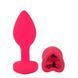 Додаткове фото Силіконова анальна пробка EGZO Silicone Pink Heart Plug S рожева з червоним кристалом 7,1 см