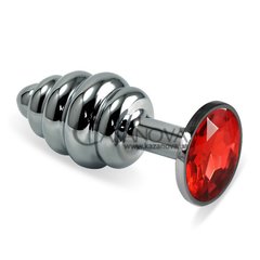 Основное фото Анальная пробка с камнем LoveToy Rosebud Spiral Metal Plug серебристая с красным 6,9 см