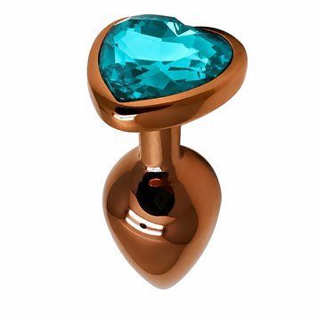 Основное фото Анальная пробка EGZO Dark Gold Heart Plug S золотистая с бирюзовым кристаллом 7,1 см