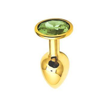 Основное фото Анальная пробка EGZO Gold Round Plug S золотистая с зелёным кристаллом 7 см