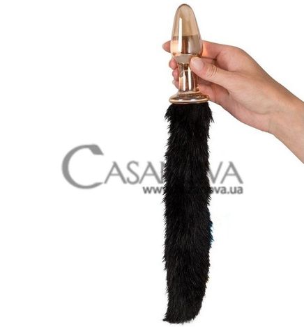 Основное фото Анальная пробка Glass Plug with Tail с хвостом золотисто-чёрная 12 см
