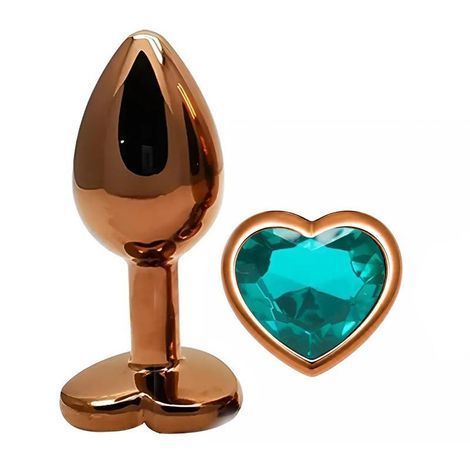 Основное фото Анальная пробка EGZO Dark Gold Heart Plug S золотистая с бирюзовым кристаллом 7,1 см