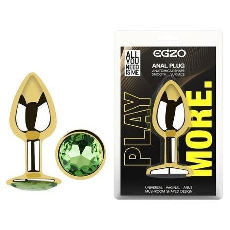 Основное фото Анальная пробка EGZO Gold Round Plug S золотистая с зелёным кристаллом 7 см