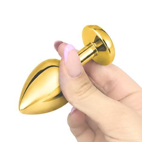 Основное фото Анальная пробка EGZO Gold Round Plug S золотистая с зелёным кристаллом 7 см