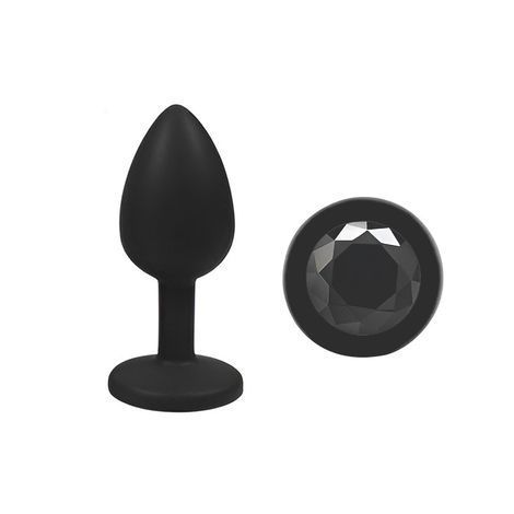 Основне фото Силіконова анальна пробка Crystal Silicone Diamond L чорна з чорним кристалом 8,5 см