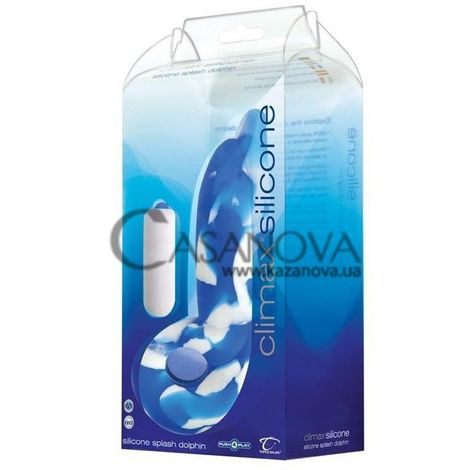 Основне фото Вібратор Climax Silicone Splash Dolphin біло-блакитний 16,5 см