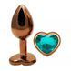 Дополнительное фото Анальная пробка EGZO Dark Gold Heart Plug S золотистая с бирюзовым кристаллом 7,1 см