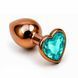 Дополнительное фото Анальная пробка EGZO Dark Gold Heart Plug S золотистая с бирюзовым кристаллом 7,1 см