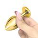 Дополнительное фото Анальная пробка EGZO Gold Round Plug S золотистая с зелёным кристаллом 7 см