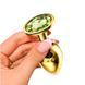 Дополнительное фото Анальная пробка EGZO Gold Round Plug S золотистая с зелёным кристаллом 7 см
