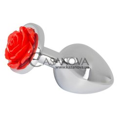 Основне фото Анальна пробка з трояндою Rose Butt Plug срібляста з червоним 9 см