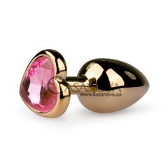 Основне фото Анальна пробка EasyToys Metal Butt Plug With Heart Crystal золотиста з рожевим кристалом 7,4 см