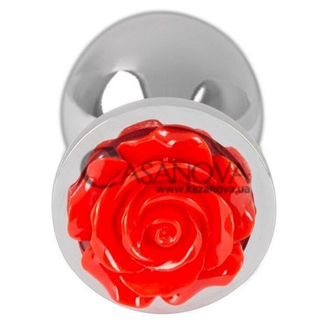 Основное фото Анальная пробка с розой Rose Butt Plug серебристая с красным 9 см