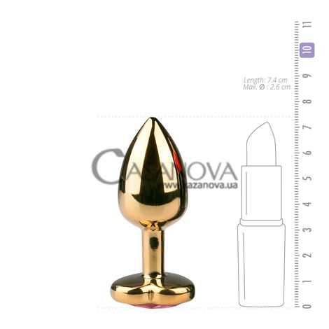 Основное фото Анальная пробка EasyToys Metal Butt Plug With Heart Crystal золотистая с розовым кристаллом 7,4 см