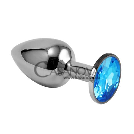 Основне фото Анальна пробка з каменем LoveToy Rosebud Classic Metal Plug S срібляста з блакитним 6,8 см
