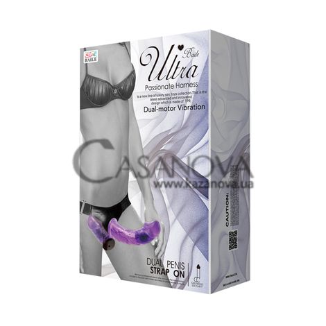 Основне фото Подвійний страпон Lybaile Ultra Passionate Harness Dual Penis Strap-On фіолетовий 17,5 см