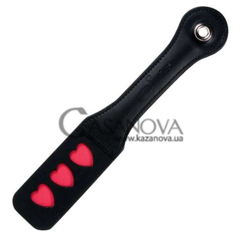 Основне фото Шльопалка Leather Heart Impression Paddle чорно-червона 30,5 см
