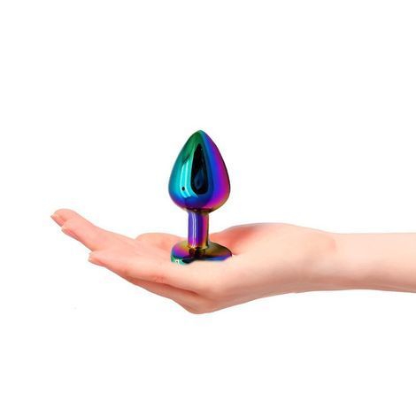 Основное фото Анальная пробка EGZO Multicolor Heart Plug M разноцветная с розовым кристаллом 8,2 см