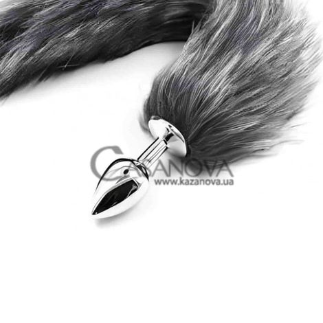 Основне фото Анальна пробка S Faux Fur Fox Tail Light Grey Polyester срібляста з сірим хвостом 7 см