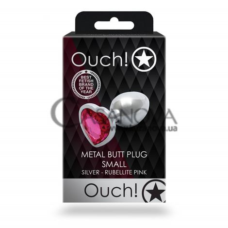 Основне фото Металева анальна пробка Ouch! Heart Gem S срібляста з червоним кристалом 7 см