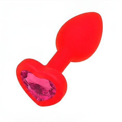 Основное фото Силиконовая анальная пробка EGZO Silicone Red Heart Plug S красная с малиновым кристаллом 7,1 см