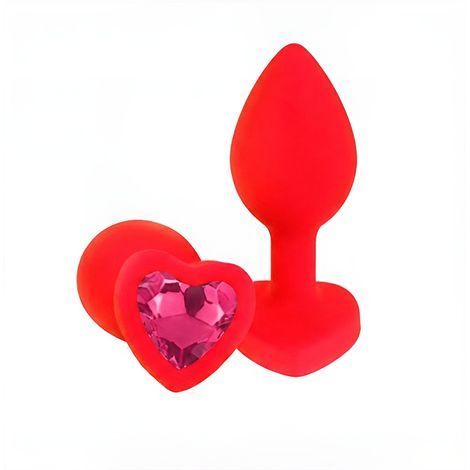 Основное фото Силиконовая анальная пробка EGZO Silicone Red Heart Plug S красная с малиновым кристаллом 7,1 см