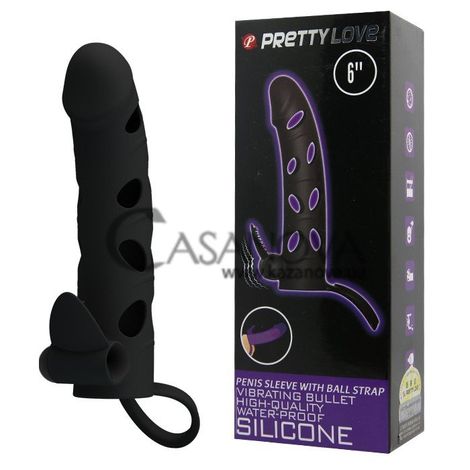 Основне фото Насадка на член Pretty Love 6 Inch Vibrating Penis Sleeve чорна 15,2 см