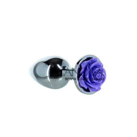 Основное фото Анальная пробка с вибропулей Lux Active Purple Rose Anal Plug серебристая с фиолетовым 7,6 см