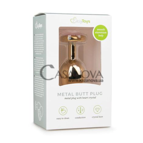Основное фото Анальная пробка EasyToys Metal Butt Plug With Heart Crystal золотистая с розовым кристаллом 8,3 см