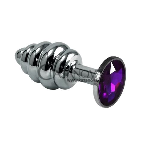 Основне фото Анальна пробка з каменем LoveToy Rosebud Spiral Metal Plug срібляста з фіолетовим 6,9 см
