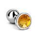 Дополнительное фото Анальная пробка EGZO Silver Round Plug S серебристая с золотистым кристаллом 7 см