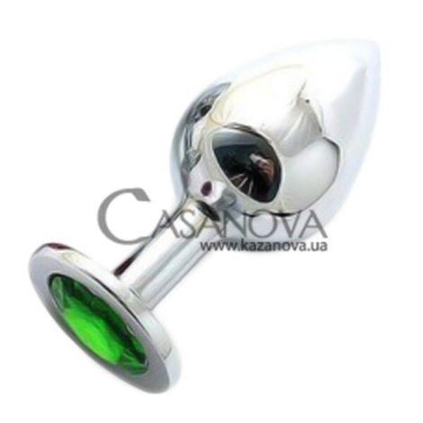 Основне фото Анальна пробка Anal Jewelry Plugs Large срібляста з зеленим кристалом 9,5 см