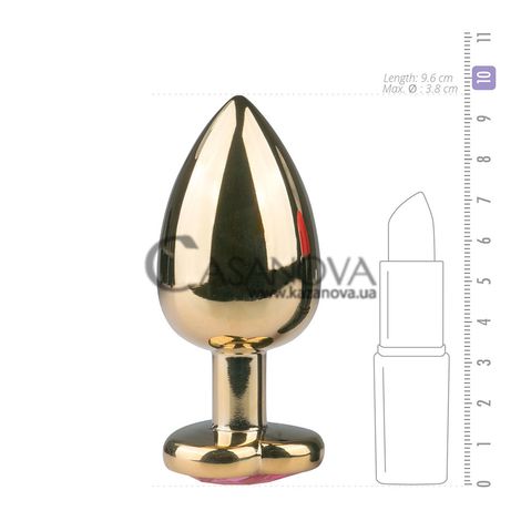 Основное фото Анальная пробка EasyToys Metal Butt Plug With Heart Crystal золотистая с розовым кристаллом 9,6 см