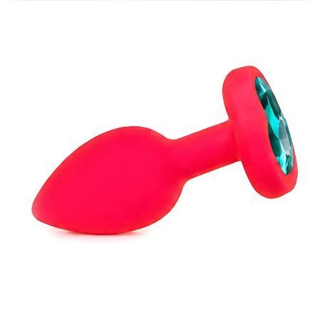 Основное фото Силиконовая анальная пробка EGZO Silicone Pink Heart Plug S розовая с бирюзовым кристаллом 7,1 см