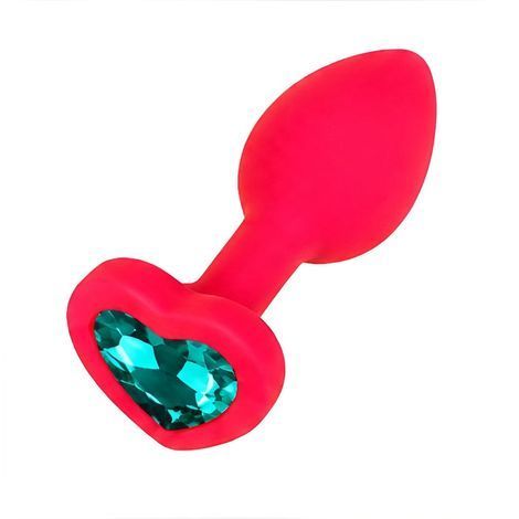 Основное фото Силиконовая анальная пробка EGZO Silicone Pink Heart Plug S розовая с бирюзовым кристаллом 7,1 см