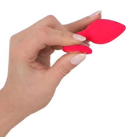Основное фото Силиконовая анальная пробка EGZO Silicone Pink Heart Plug S розовая с бирюзовым кристаллом 7,1 см