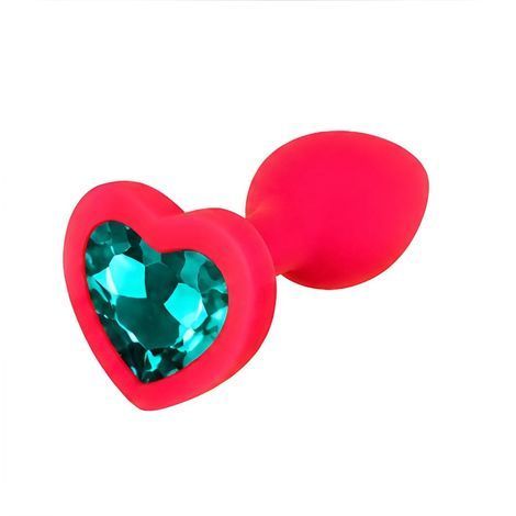 Основное фото Силиконовая анальная пробка EGZO Silicone Pink Heart Plug S розовая с бирюзовым кристаллом 7,1 см