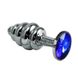 Додаткове фото Анальна пробка з каменем LoveToy Rosebud Spiral Metal Plug срібляста із синім 6,9 см