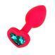 Дополнительное фото Силиконовая анальная пробка EGZO Silicone Pink Heart Plug S розовая с бирюзовым кристаллом 7,1 см
