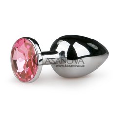 Основное фото Анальная пробка EasyToys Metal Butt Plug With Crystal Base серебристая с розовым камнем 7,2 см