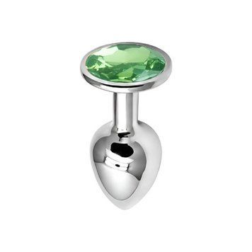 Основное фото Анальная пробка EGZO Silver Round Plug M серебристая с зелёным кристаллом 8,2 см