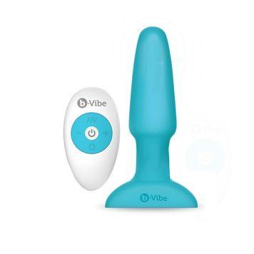 Основне фото Анальна вібропробка з обертовими кульками b-Vibe Rimming Plug 2 блакитна 15,2 см