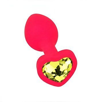 Основне фото Силіконова анальна пробка EGZO Silicone Pink Heart Plug S рожева з салатовим кристалом 7,1 см