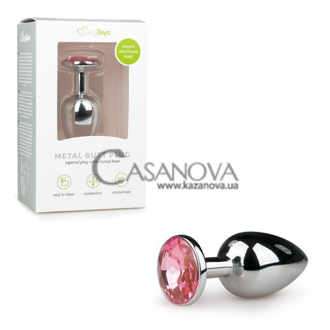 Основное фото Анальная пробка EasyToys Metal Butt Plug With Crystal Base серебристая с розовым камнем 7,2 см