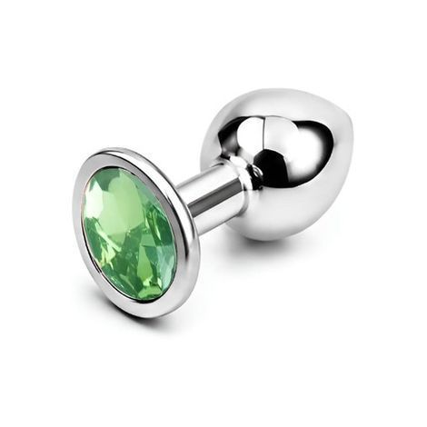 Основное фото Анальная пробка EGZO Silver Round Plug M серебристая с зелёным кристаллом 8,2 см
