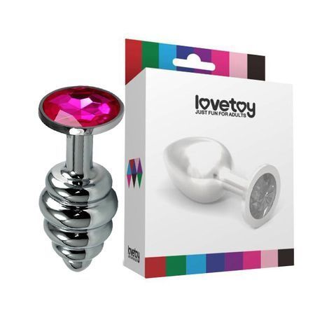 Основное фото Анальная пробка с камнем LoveToy Rosebud Spiral Metal Plug серебристый и фуксия 6,9 см
