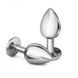 Дополнительное фото Анальная пробка EGZO Silver Round Plug M серебристая с зелёным кристаллом 8,2 см
