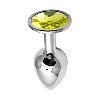 Основное фото Анальная пробка EGZO Silver Round Plug M серебристая с салатовым кристаллом 8,2 см