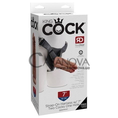 Основное фото Двойной страпон King Cock Strap-On Harness With 7" Two Cocks One Hole телесный 19,1 см